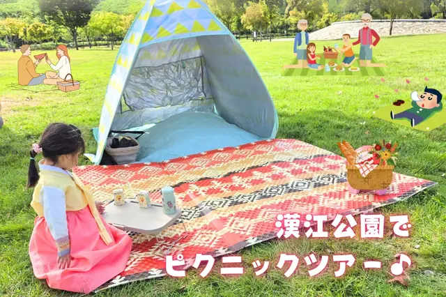 ホテル送迎付き！漢江公園でピクニック♪子供も楽しい噴水ショー、サイクリング、お昼は韓国チキンで♪の画像1枚目